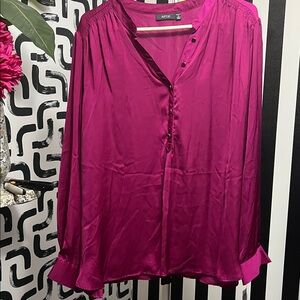 #65 APT. 9 plum colored long sleeve silky blouse.